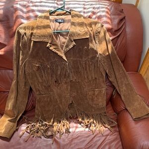 Elegant Brown Suede Fringe Leather Jacket